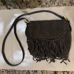 Olive green suede tassel crossbody bag EUC